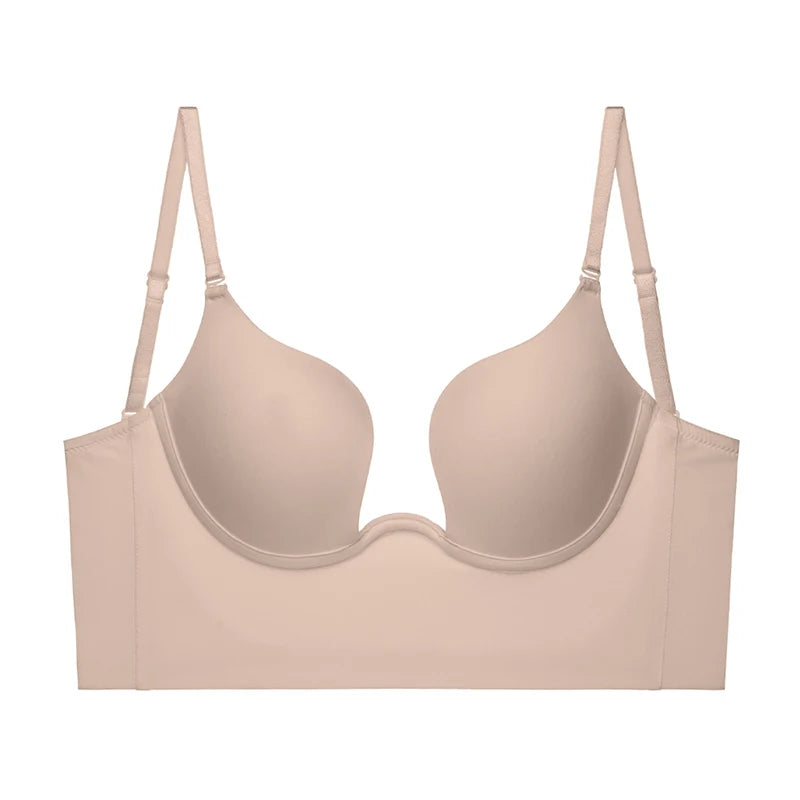 Push Up Bra Backless Women Bras Low Cut Sexy Plunge Brassiere Open Back Wedding Underwear Invisible Seamless Deep U Lingerie
