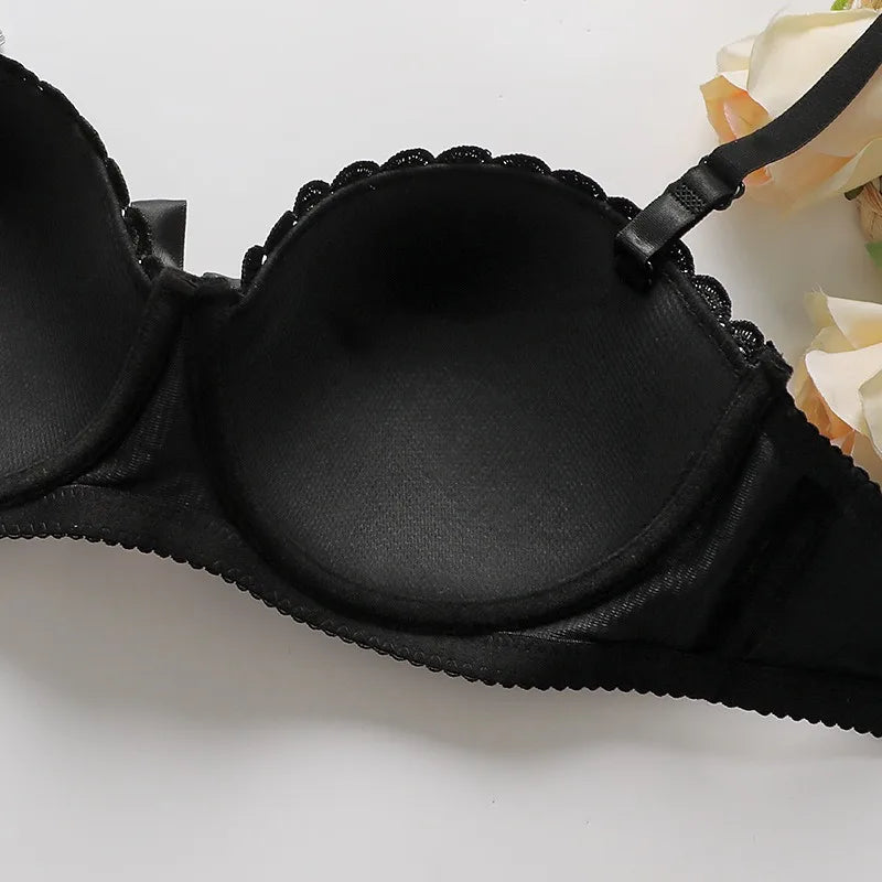 Women's Embroidered Lace Lingerie Set Sexy Push Up Bra with Underwire Bowknot Design Matching Panty Stylish Intimates for Girls
