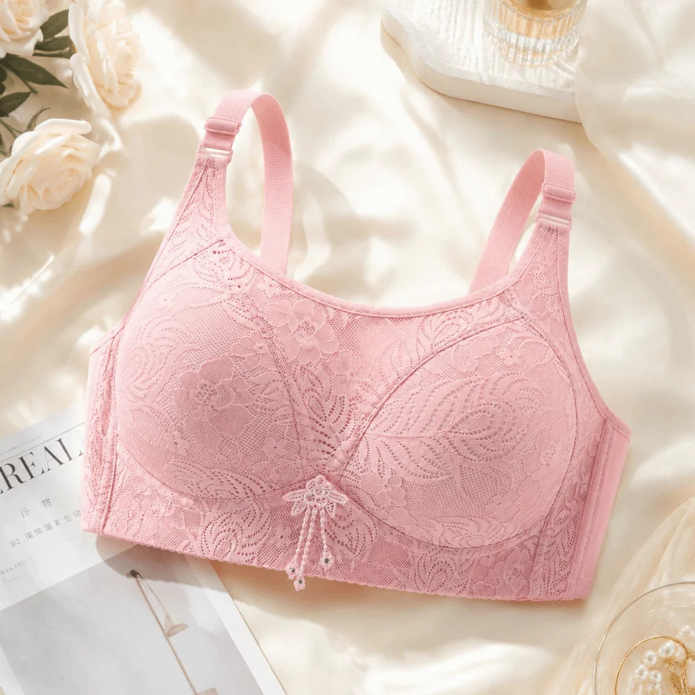 Breathable Anti-Sagging Wireless Push-Up Bra Underwear Floral Mesh Women Vest Bra Sweet Elderly Bra Women