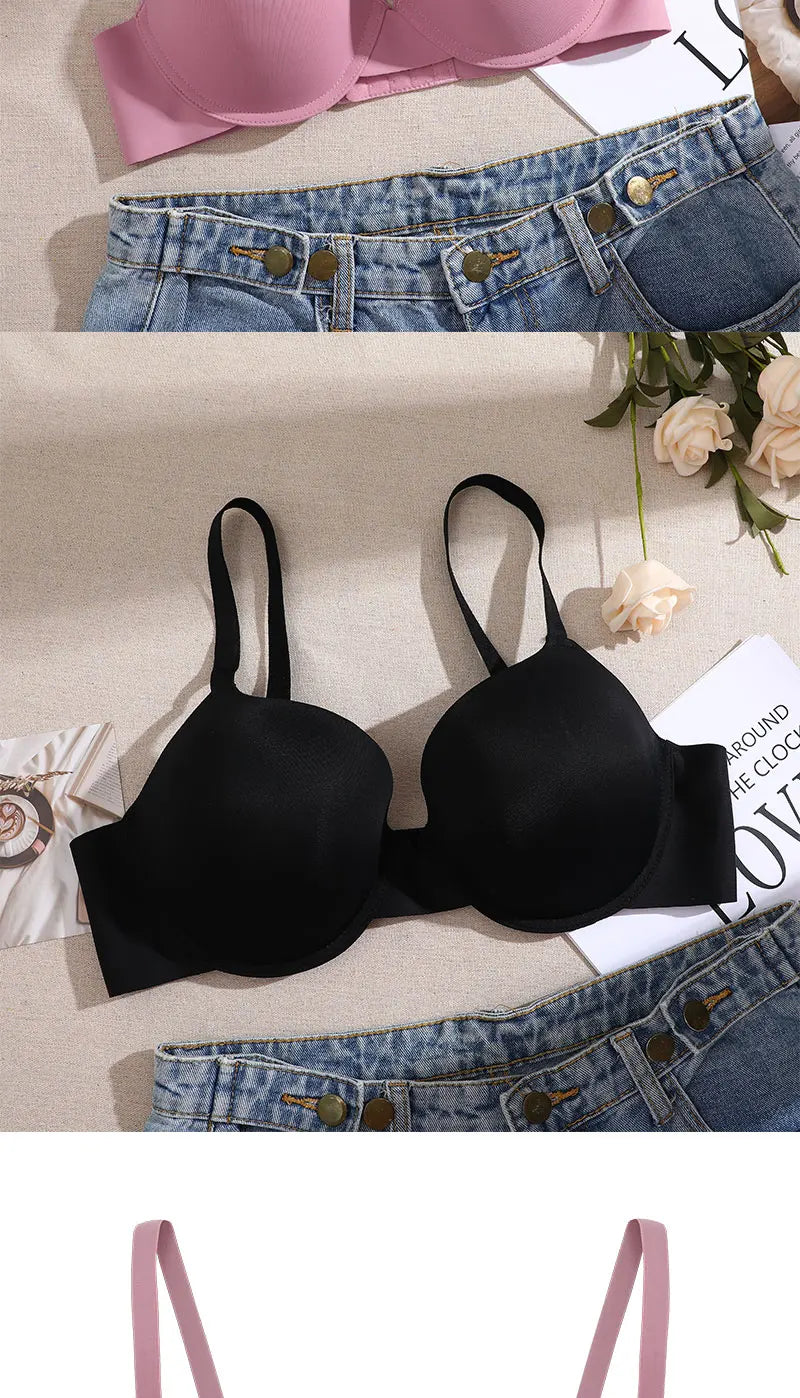 2Pcs/Set Comfortable Adjustable Push Up Bra Shockproof Lingerie Wireless Deep V Bra Anti-sagging Brassiere for Women Summer Bras