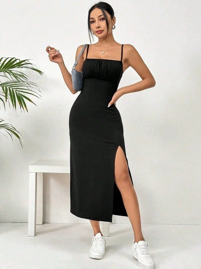 Summer slip dress women's slip bandeau tight height slit solid color leopard print hip skirt