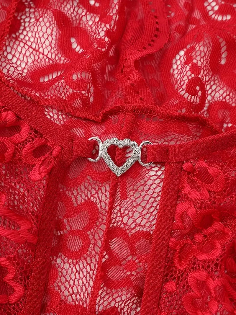 Women's Plus Size Babydoll Chemises Erotic Lingerie Sexy Crotchless Bodysuit Temptation Pajamas Lace V Neck Mini Baby Doll Dress