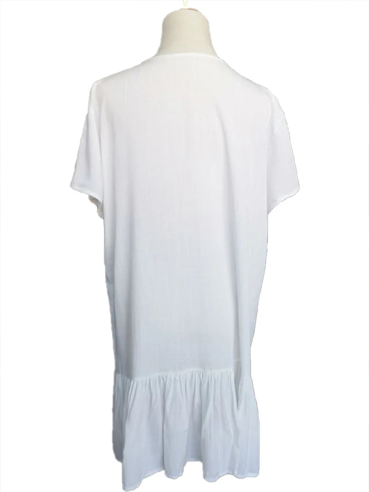 SUNFORYOU Cover-ups  Tunic For Beach Button Rayon V neck Beach Shirt Swimsuit Cover Up Vestido Sarong Beachwear Women Pareo