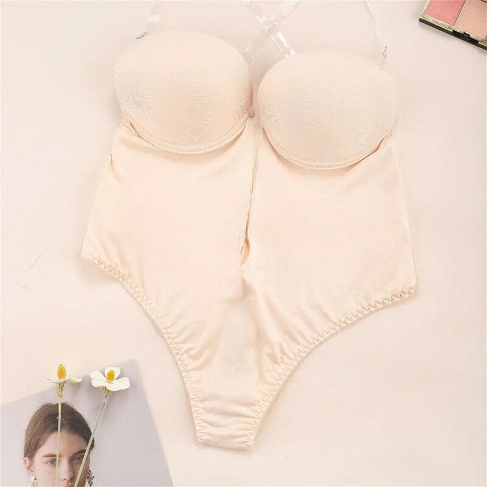 Plunge Bras Thongs Lingerie Full Body Shaper Invisible Push Up Bra U Plunge Backless Underwear Backless Dress