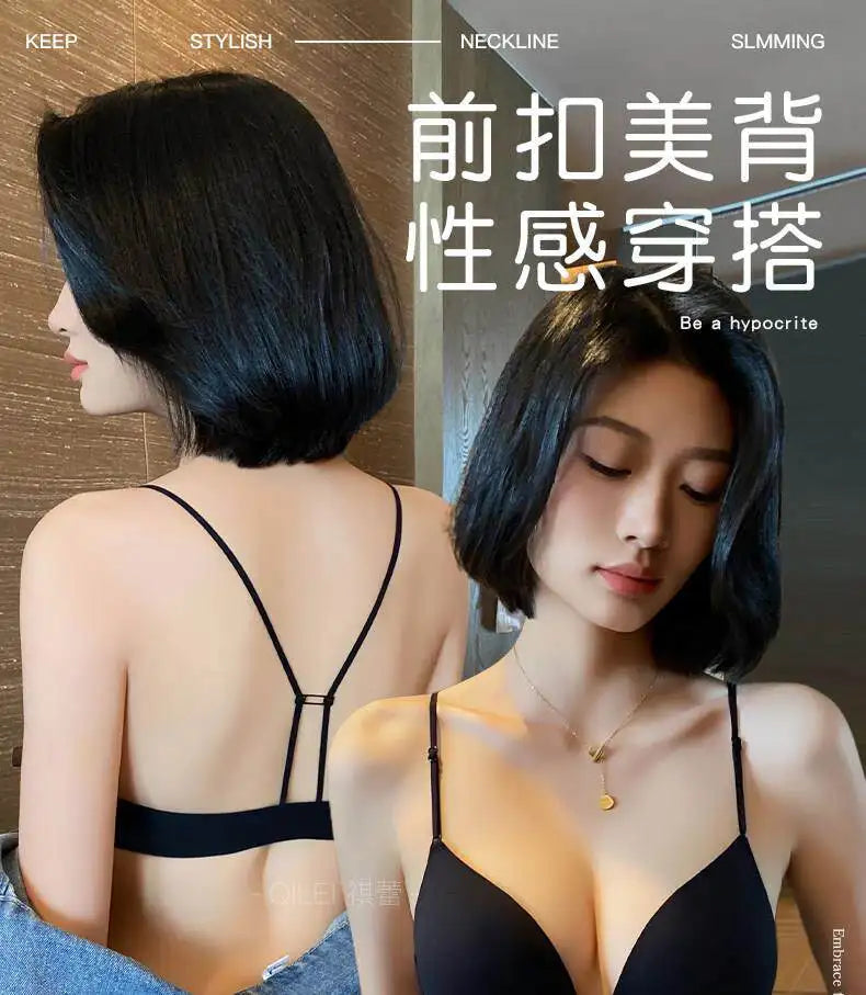 Front Closure Bras for Small Bust Women Deep V Plunge French Triangle Cup Seamless Thin Straps