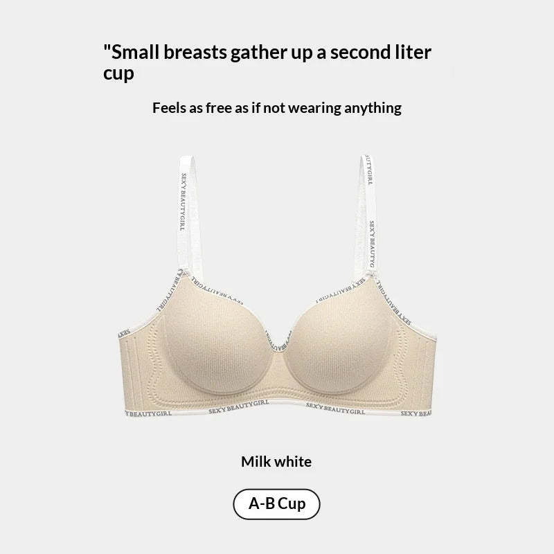 New Fashion Bra for Smaller Busts: Enhances and Gathers with Letter Design Wire-Free, Nude-Feel, Skin-Friendly One-Piece Bra