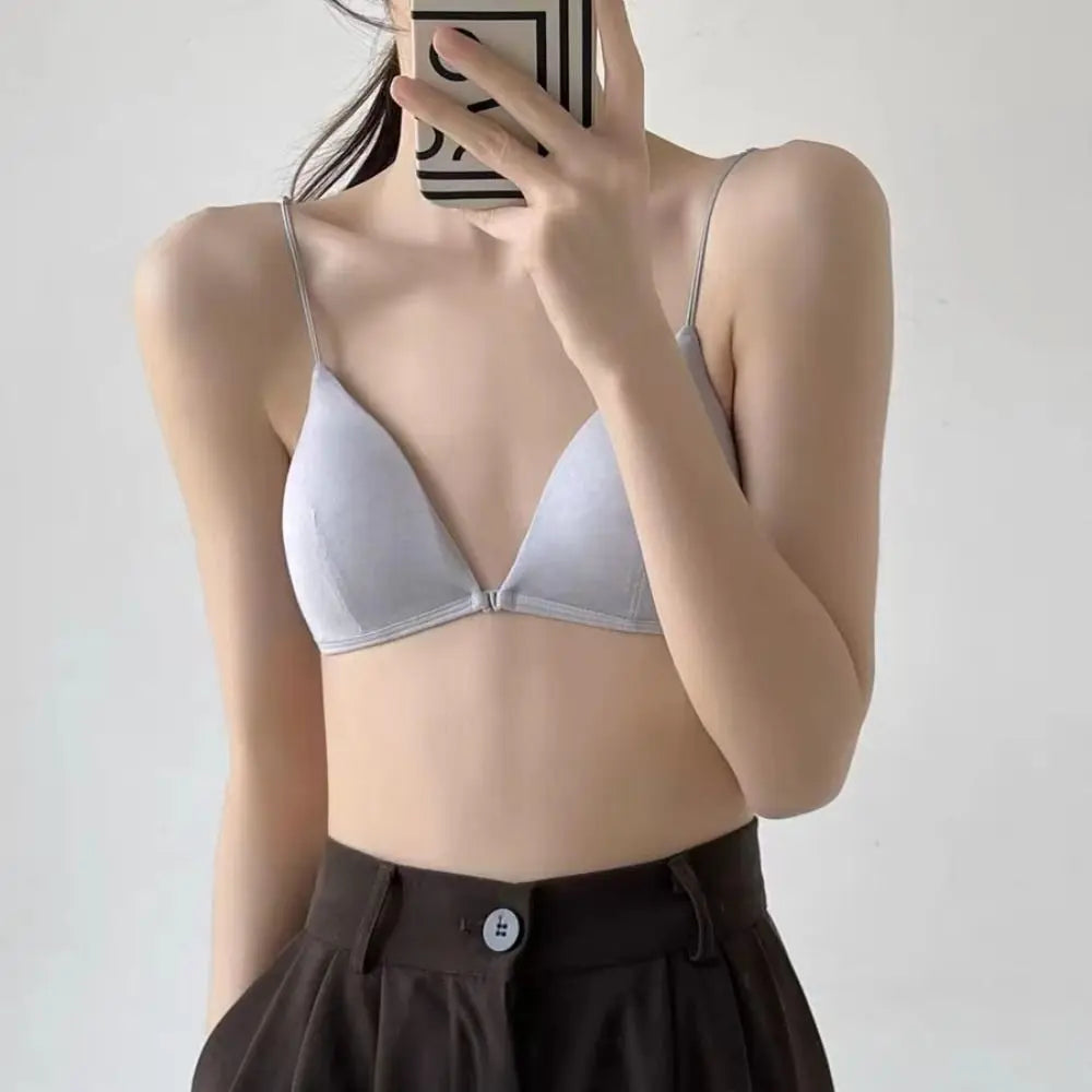 Fachion Triangle Bras for Women Beauty Back Push-up French Style Bra Thin Strape Solid Color Wireless Bra Girls