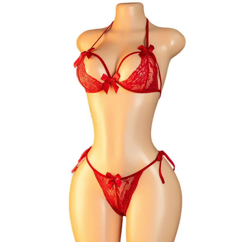 Brief Sets Delicate Bra Kit Push Up Breves Sets Woman Lace Transparent Underwear Bowknot Sexy Costumes Seamless Thong Bra Suit