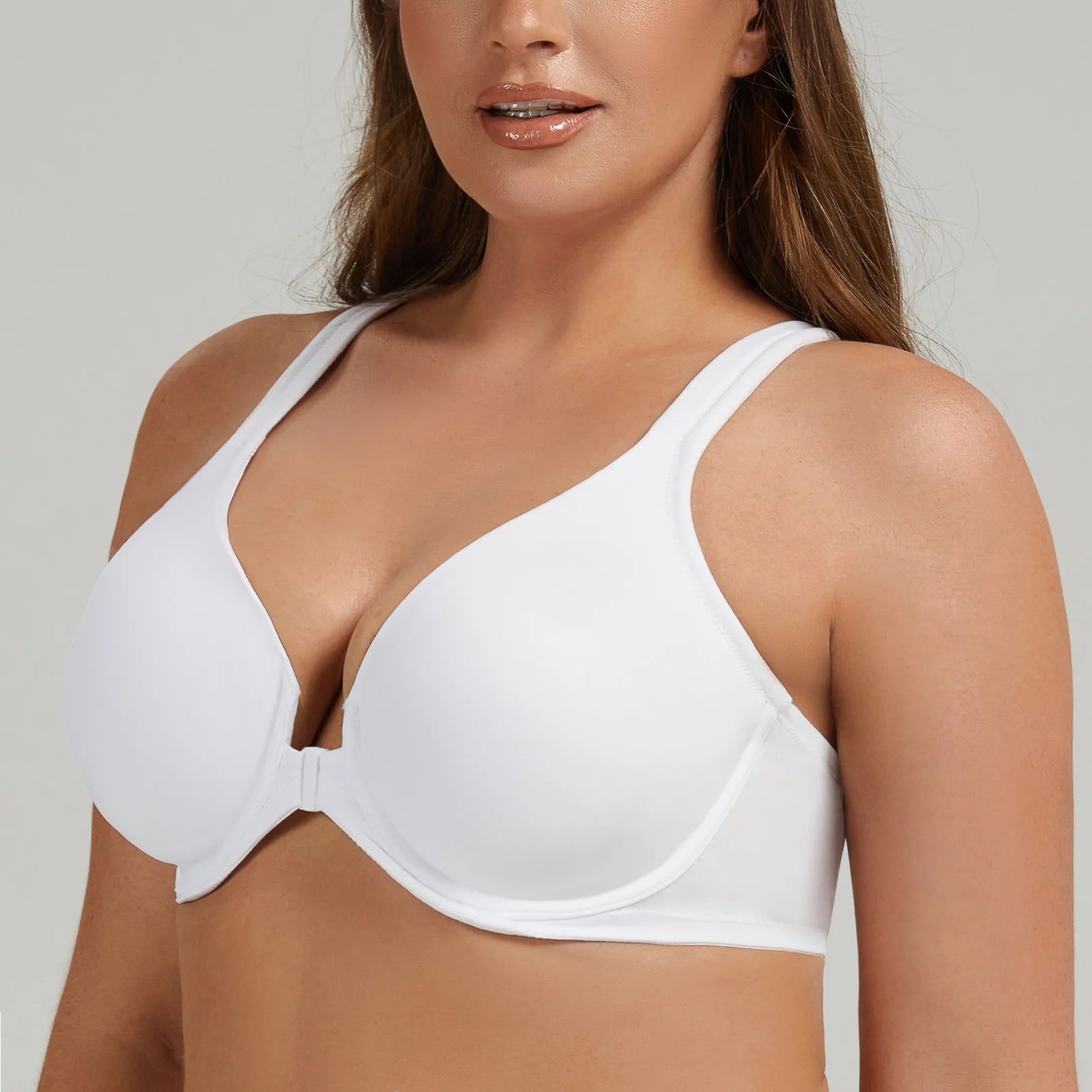 MELENECA Women's Racerback Full Coverage Front Closure Bras Plunge Unlined Seamless Underwire Bra