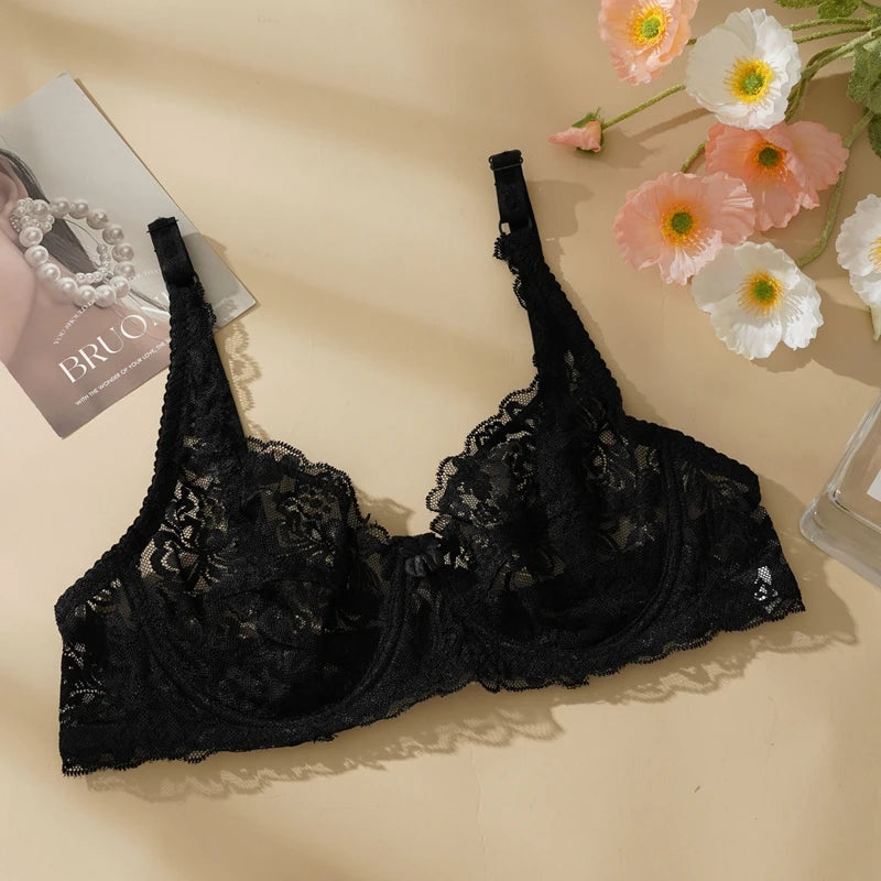 Women Sexy Lace Thin Bras Plus Size Push Up Bralette Hollow Out Lingerie Embroidery Bra Brassiere Female Underwired Underwear