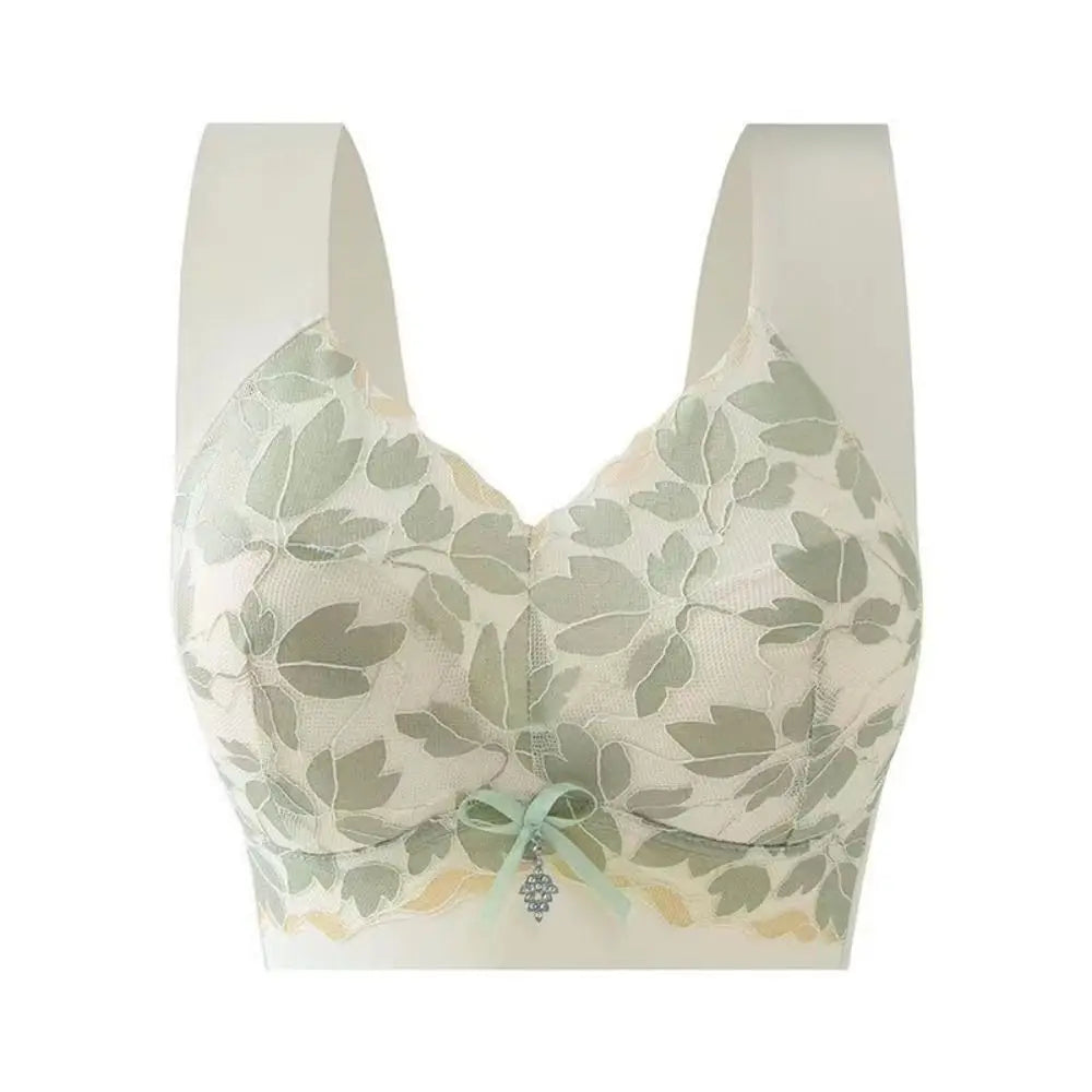 Comfortable Leaf Lace Deep V Bras Bowknot Big Cup Push Up Bras Zircon Lingerie Wireless Bras Girls