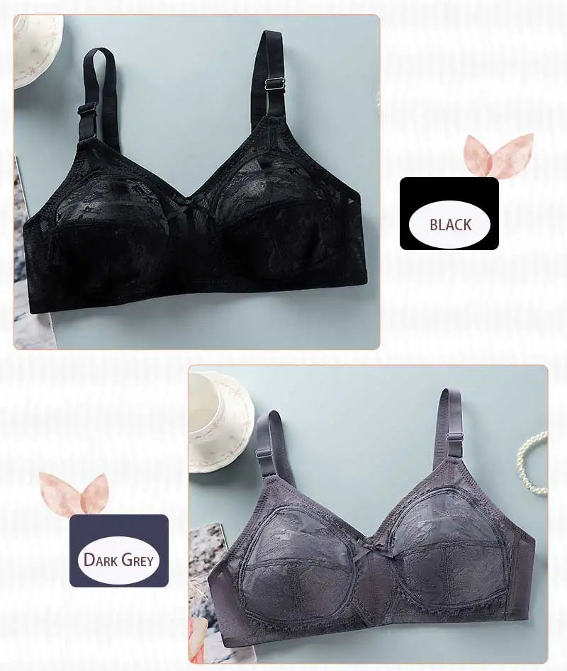 Women's Bra Lace Large Cup Ultra-thin No Sponge Transparent Push up Bras Wireless Sexy Underwear 34-46C Cup Bras