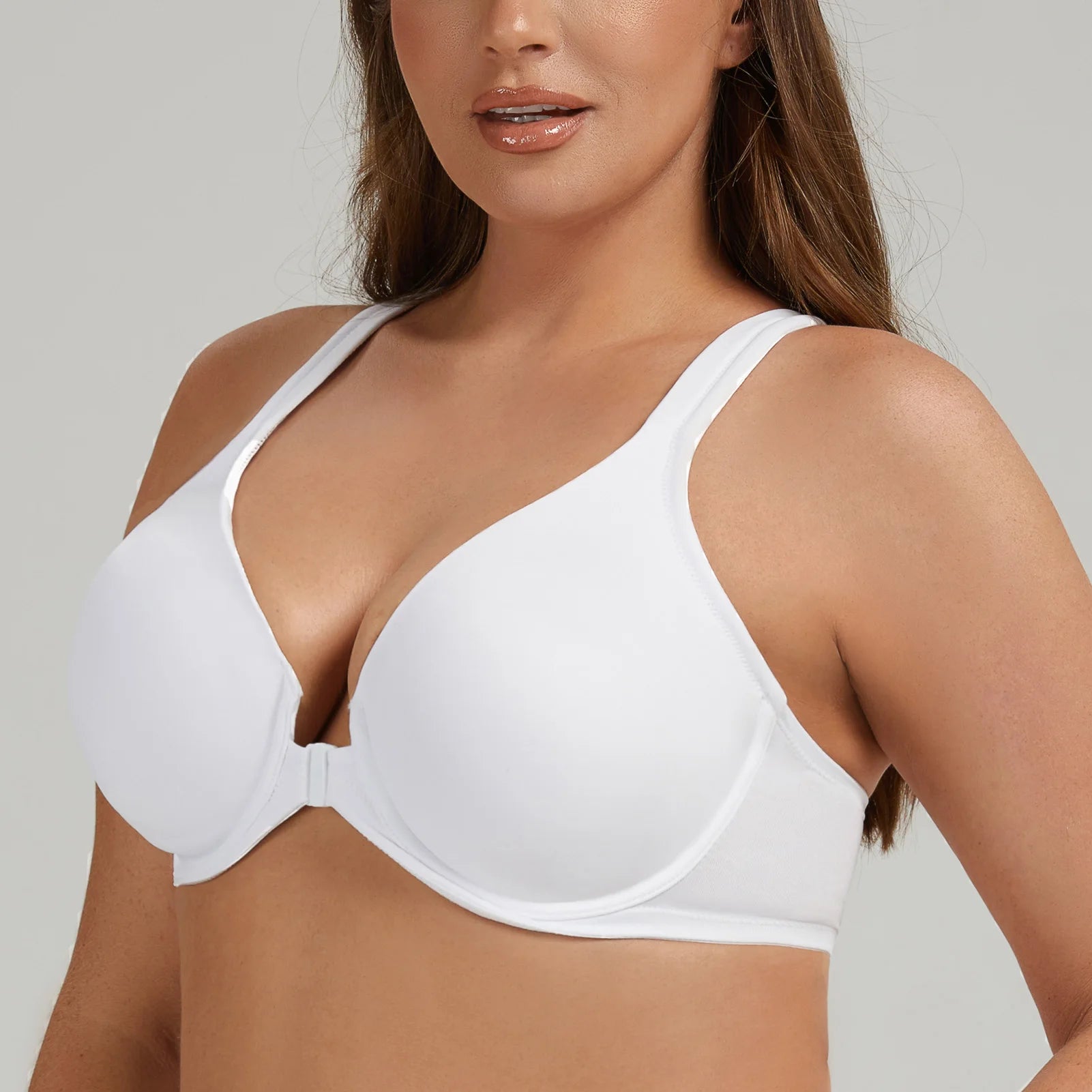 MELENECA Women's Racerback Full Coverage Front Closure Bras Plunge Unlined Seamless Underwire Bra