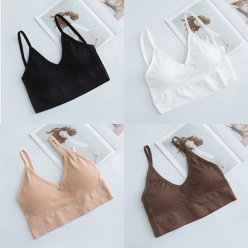 4 Pcs Women's Comfortable Wire-Free Bras Comfortable Seamless Wireless Stretch Sports Bra Yoga Bras with Removable Bra Pads