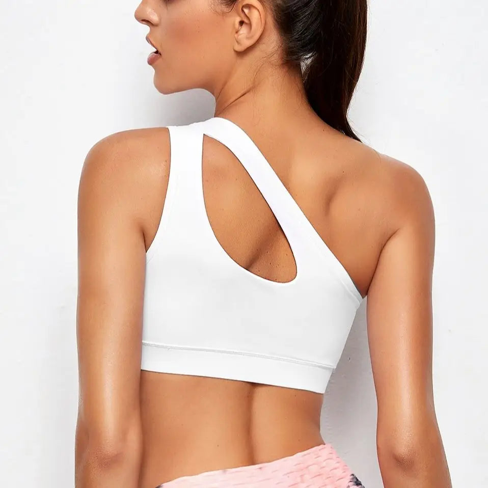 New Women Sports Bra Push Up Fitness Bras One Shoulder Shockproof Yoga Bra Black White Yoga Running Bra Sexy Vest