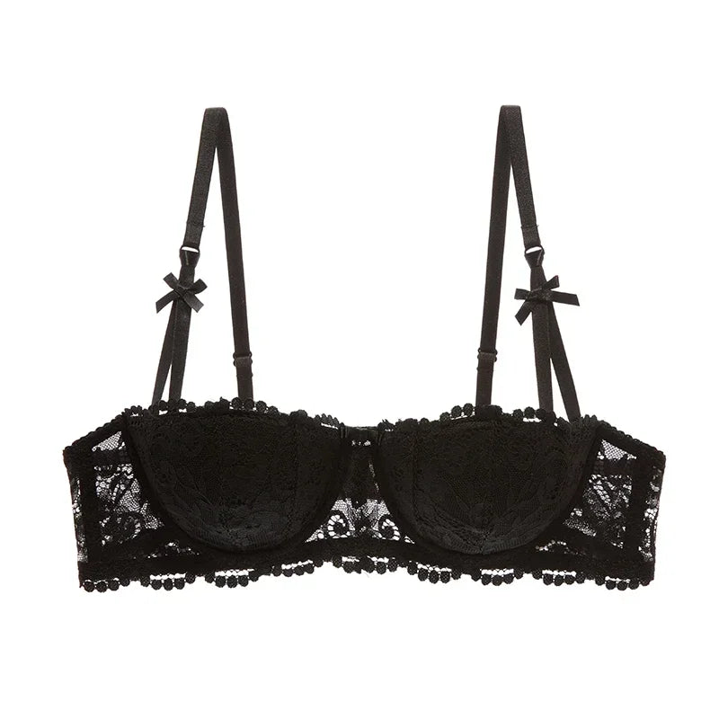 A B Cup Balconette Push Up Bra - Sexy Lingerie Half Cup, Enhance Cleavage, Soft Comfort Fit, Red/Black/White