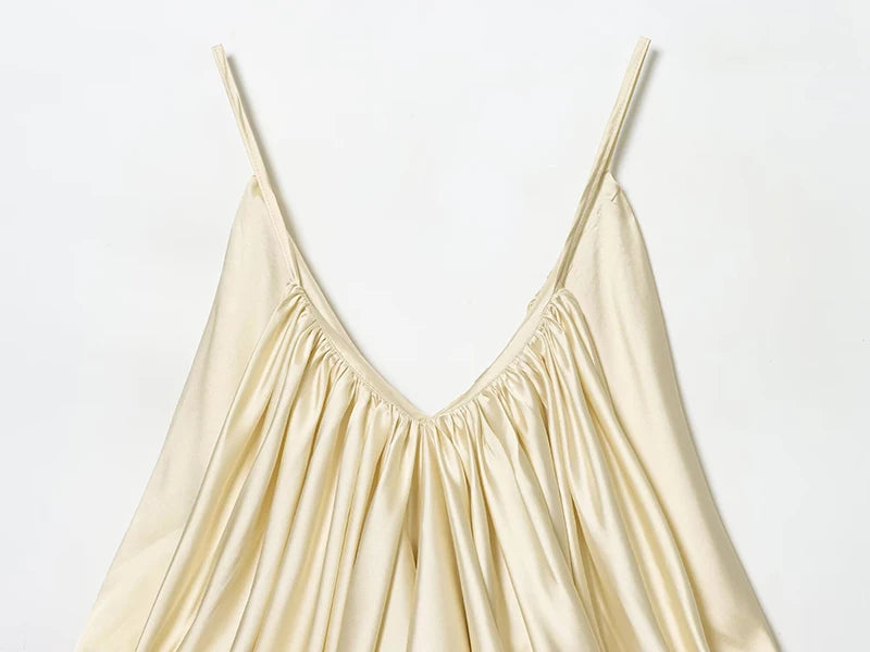 Women's Slip Tops Fashion Satin Pleated V-Neck Sleeveless Top Summer Sexy Female Chic Tops