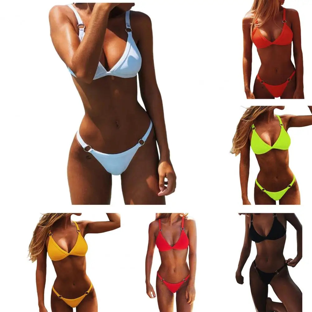 1 Set Swimming Suits Great Bikini Tops Panties Solid Swimsuit Attractive Bikini Classical Side Tie Thong Bandage Style Swimsuit