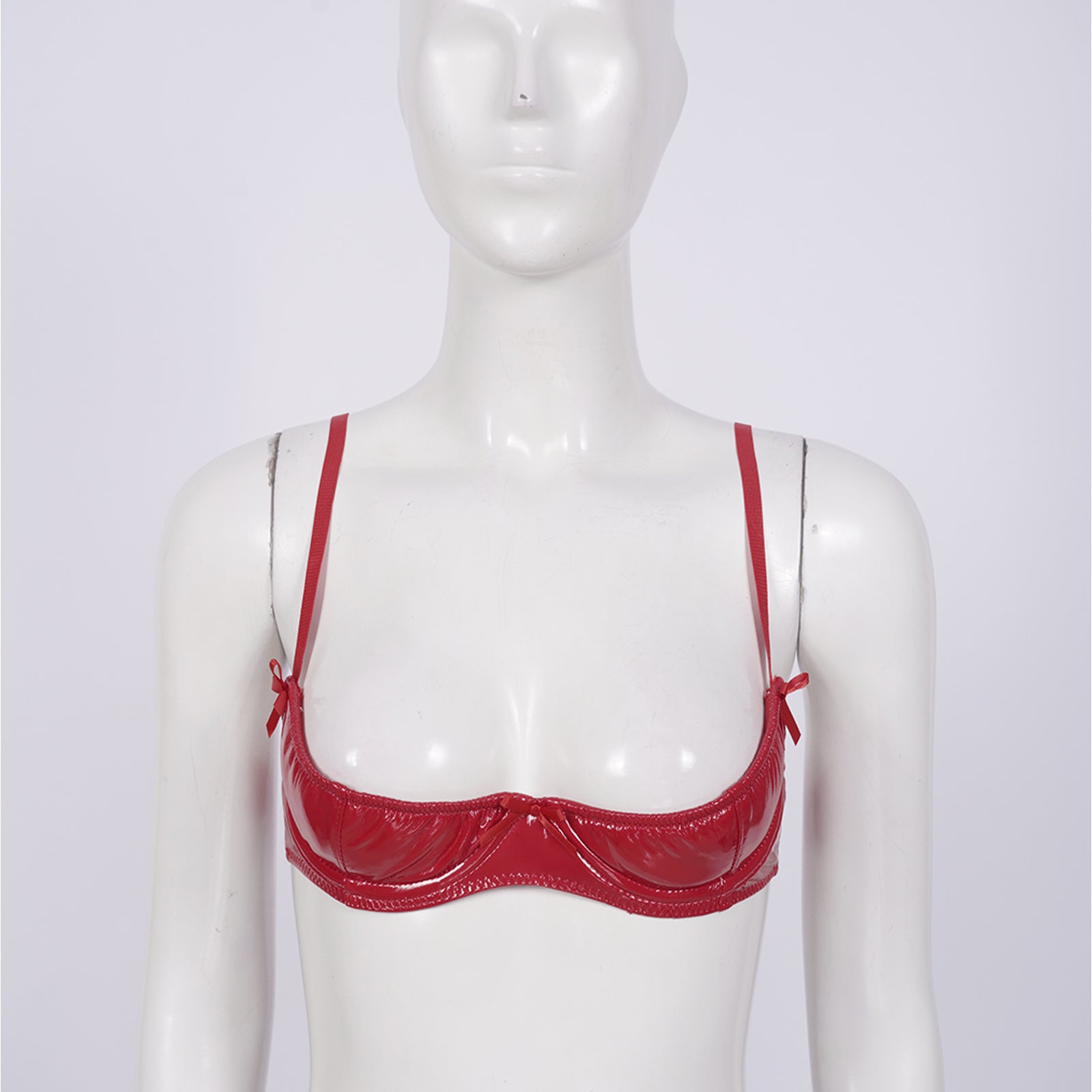 Womens Lingerie Open Breast Bras Wet Look Patent Leather Sexy Open Chest Quarter Cup Brassier Strappy Underwired Bra Underwear