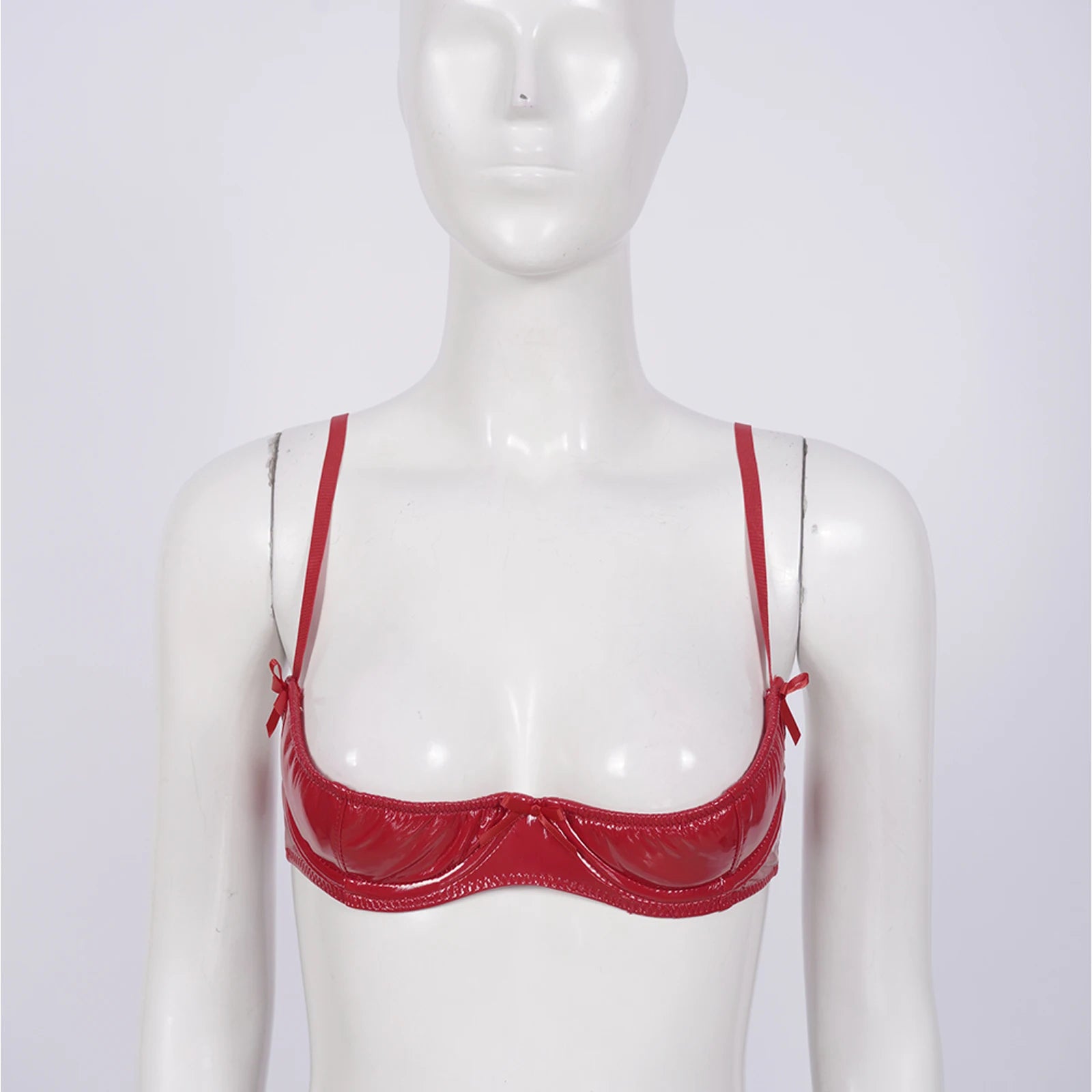 Womens Lingerie Porno Open Chest Bra Underwear Glossy Patent Leather Underwired Brattle Adjustable Shoulder Straps Unlined Bras