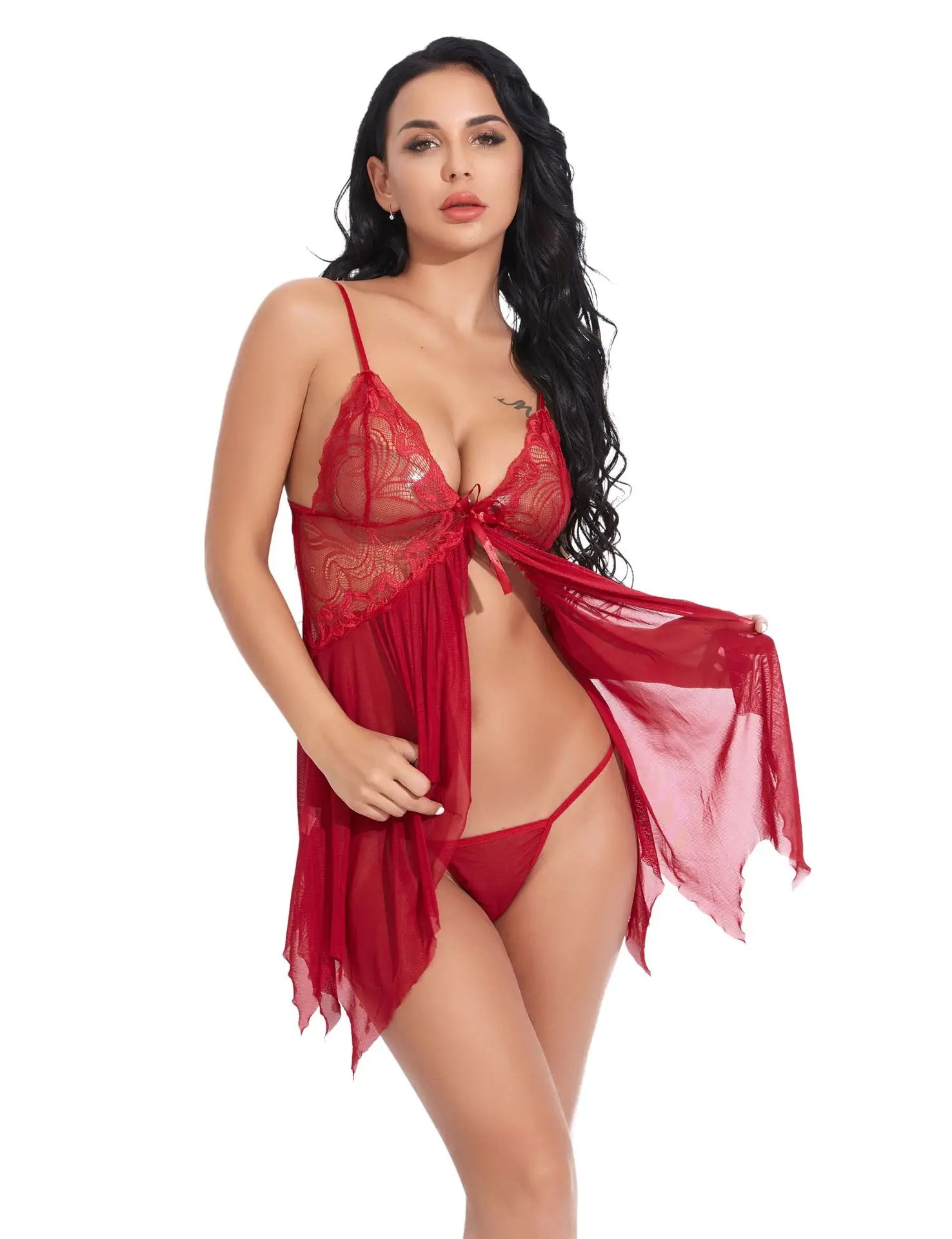 Hot Sexy Lingerie Women Porn Erotic Pajamas Lace Nightdress Sex Babydolls Clothes Transparent Dress with Panties Nighties