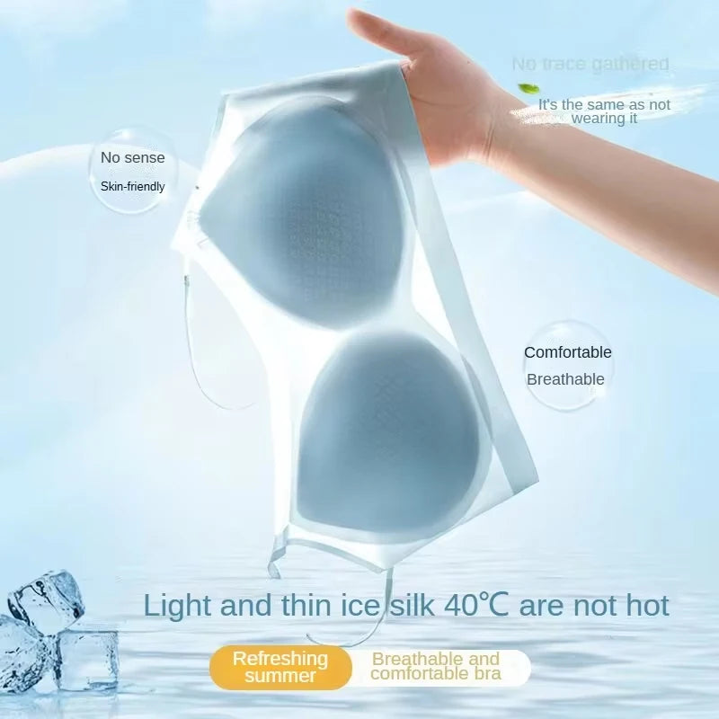 3PCS Ultra-Thin Breathable Ice Silk Bras Women's Seamless Back Halter Vest Wrap Bras Chest Gather Together Light Breathable Tops