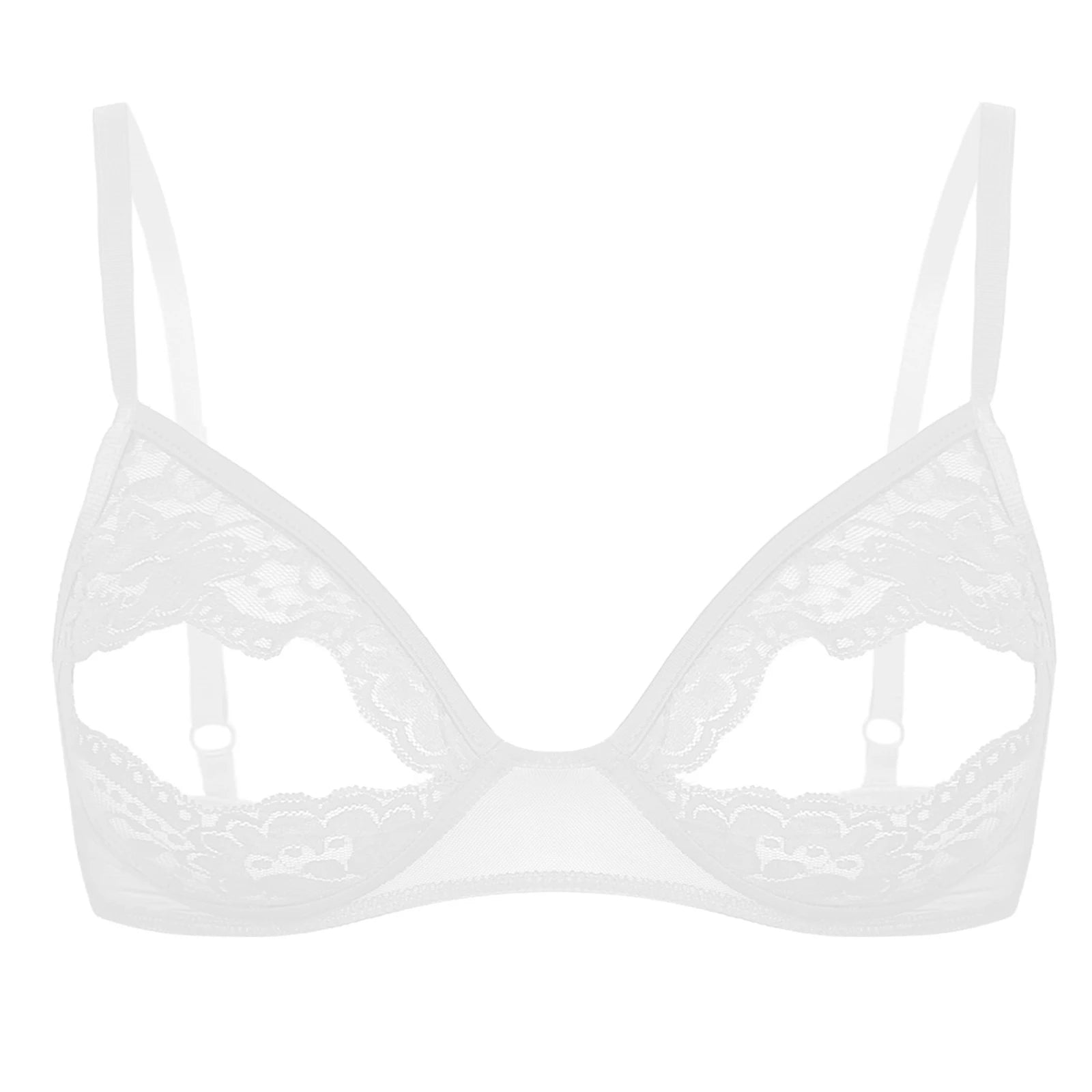 Women Nipple Exposed Bra Sexy Open Cup Lace Lingerie Exotic Brassiere Nightclub See-through Bralette Wire-free Unlined Bra Top