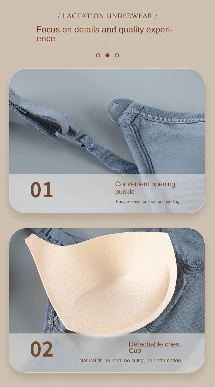 Wire-Free Nursing Bra for Pregnant Women with Large Bust Front Clip Maternity Full Cup Breathable Supportive Nursing Bras