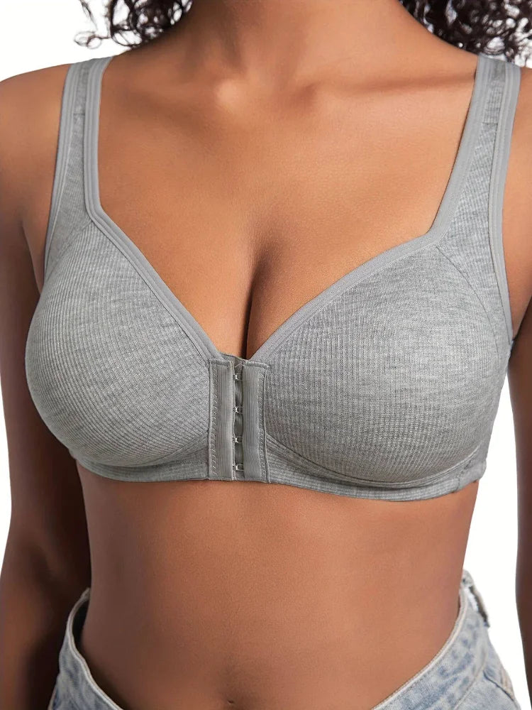 Women'S Bra Wire-Free Front Closure Solid Color Full Coverage Fixed Cups Women Seamless Large Size Comfort Underwear