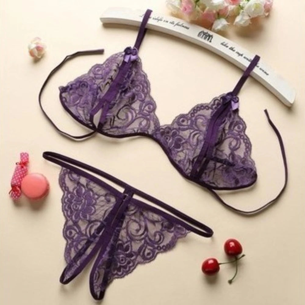 Sexy  Women's Lace  Transparent Thin Large Size  Loose Ice Silk Small Chest Gathering Underwear