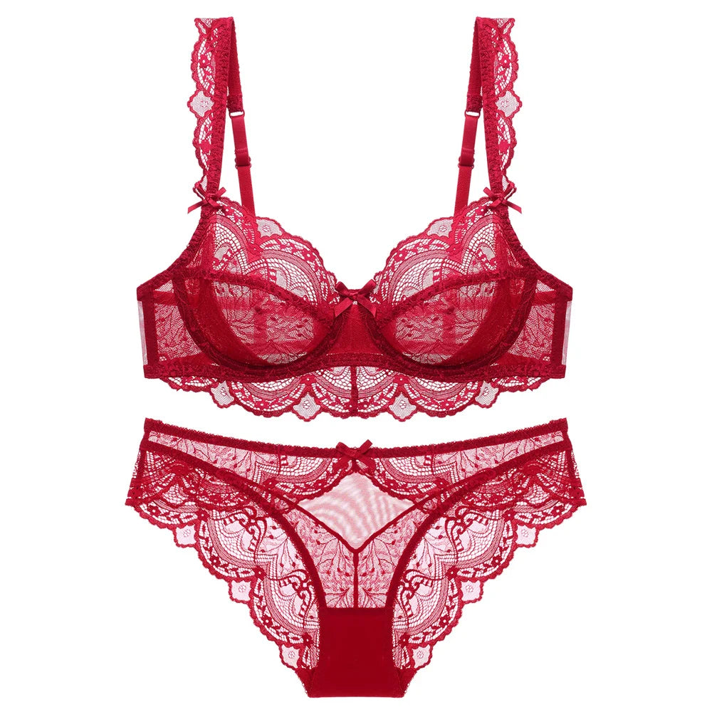 Sexy White Lace Bras Hollow out New Ultrathin Bra Brassiere Sexy Underwear Plus Size B C D E Cup Embroidery Women Lingerie Set