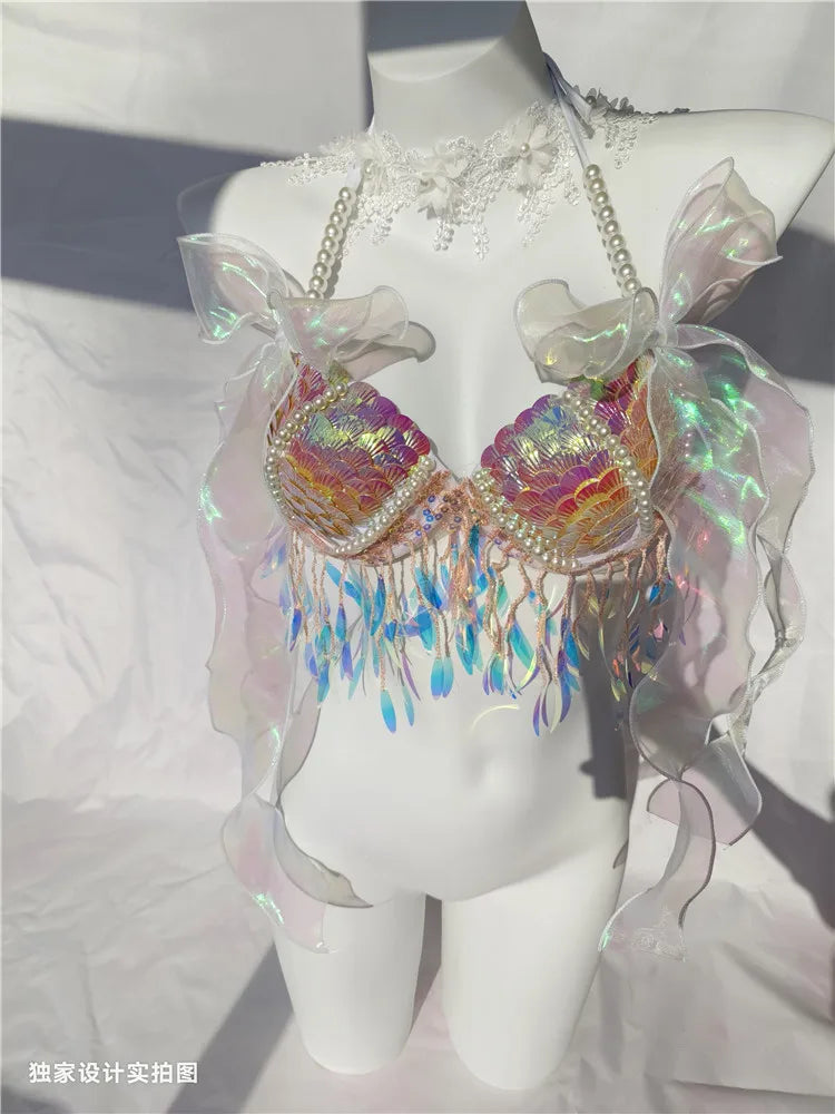 Super Beautiful Mermaid Bikini Sequin Bra Summer Swimming Free Diving Cosplay Mermaid Bra Oceanarium Bar Performance Clothing