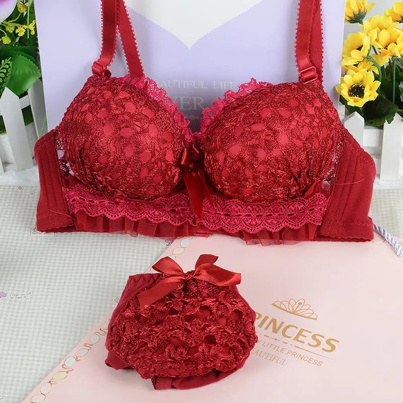 Push-up Bra and Panty Sets  Beauty Back Sexy Women's Underwear Set Lace Female Brassiere Embroidery Lingerie Set