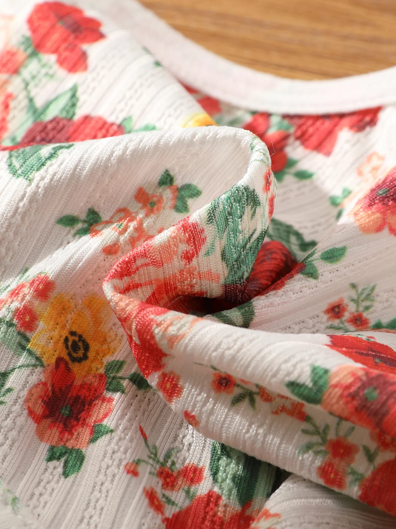Three piece romantic and elegant floral printed lace bra with five rows of front buttons and adjustable shoulder straps