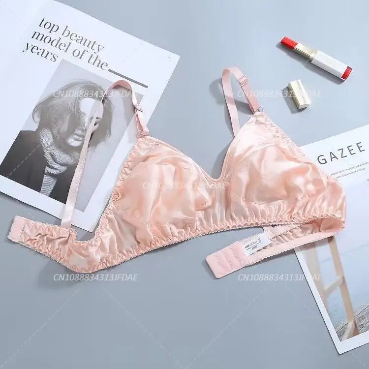 Underwire Bra for Big Breast Female 100% Mulberry Silk Double-sided Silk Without Sponge and Steel Ring Ultra-thin Bra