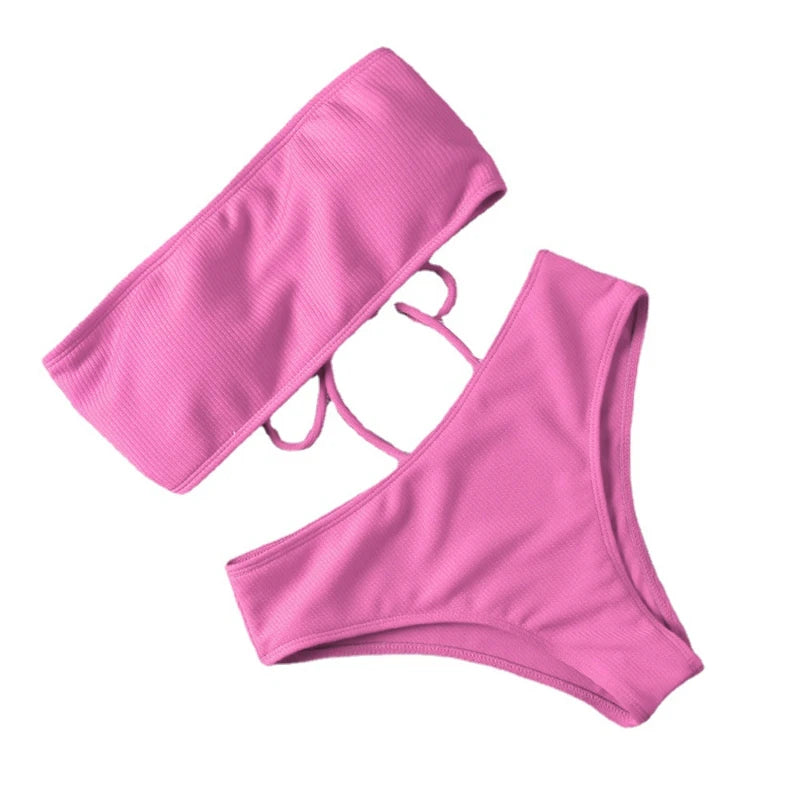 Sexy Bikini Swimwear for Women Solid Color Bikini Set Female Tube Top Padded Bathing Suit Summer Beach Wear New