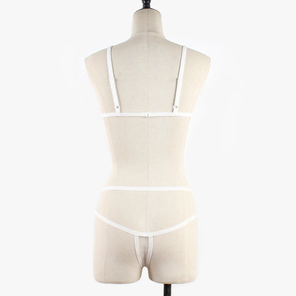Women Sexy Lingerie Corset Solid Erotic Mesh Transparent Bra Panty Lingerie Underwear Set Lenceria Erotica Mujer Sexi Babydoll