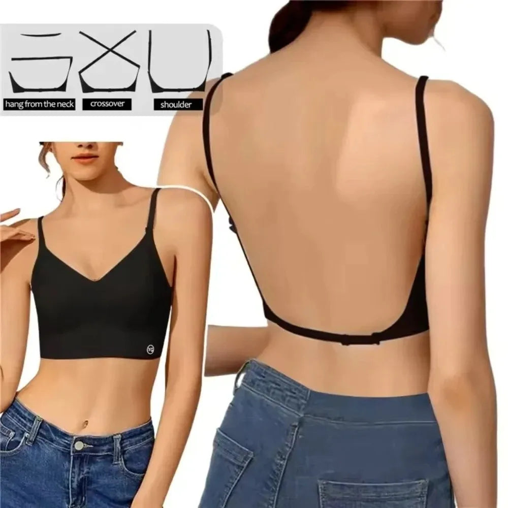Fashion Nylon Cotton Women's Invisible Bra No Steel Frame Backless U Plunge Bras Breathable Brassiere Women Girls