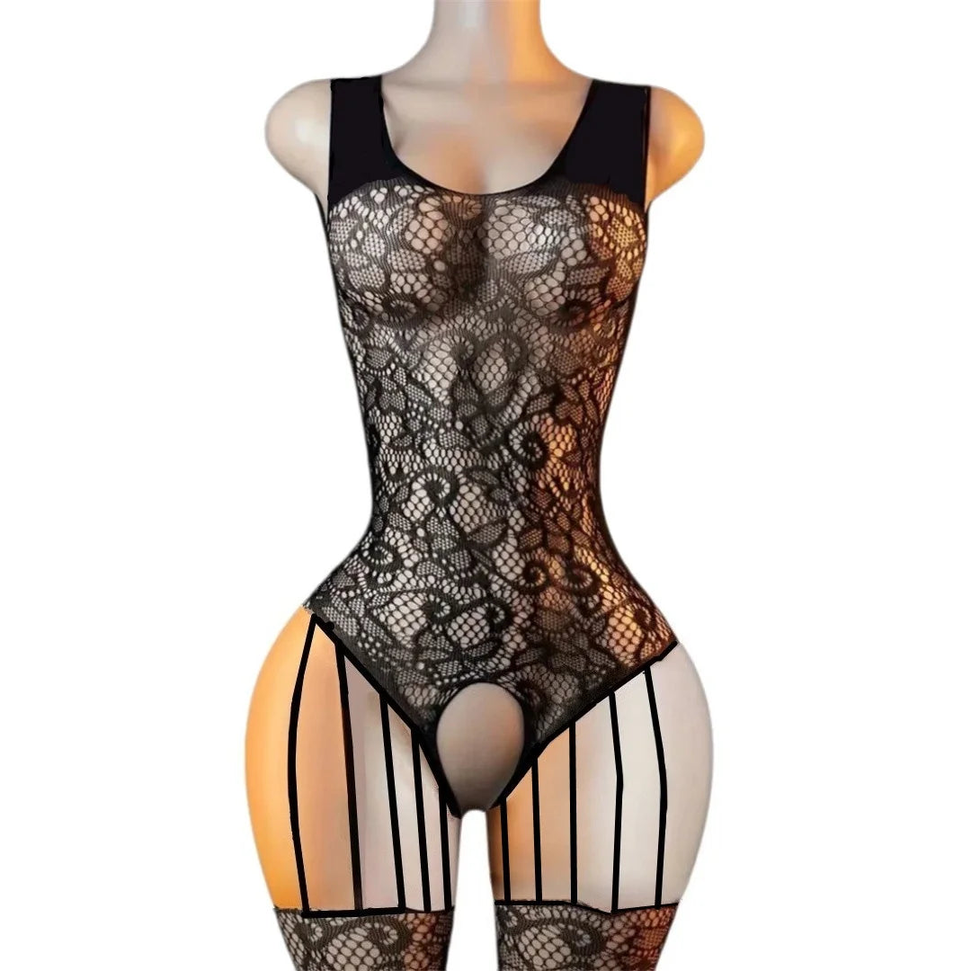 Erotic Open Crotch Bodystocking Lingerie Black Women Bodysuit Sexy Porn Sleeveless Underwear Lenceria Sexual Mujer Crotchless