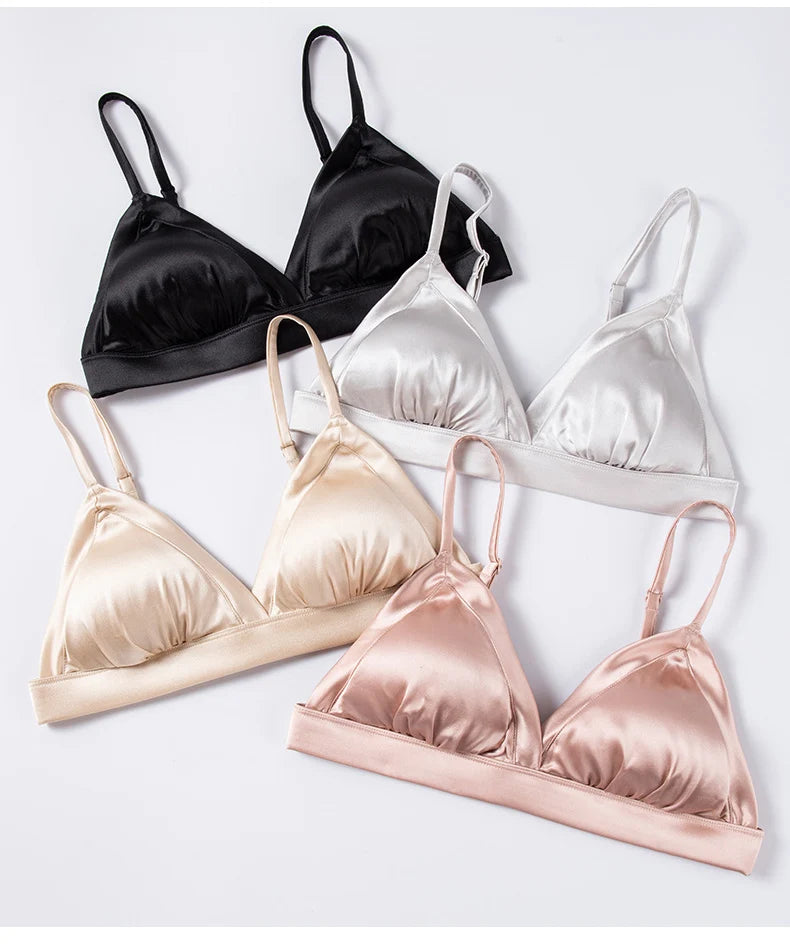 Women Silk Bra 93.8% Mulberry Silk 6.2% Spandex 3/4 Cups Everyday Wear Thin Bra Lining Wire Free Solid Colors Intimates TG223