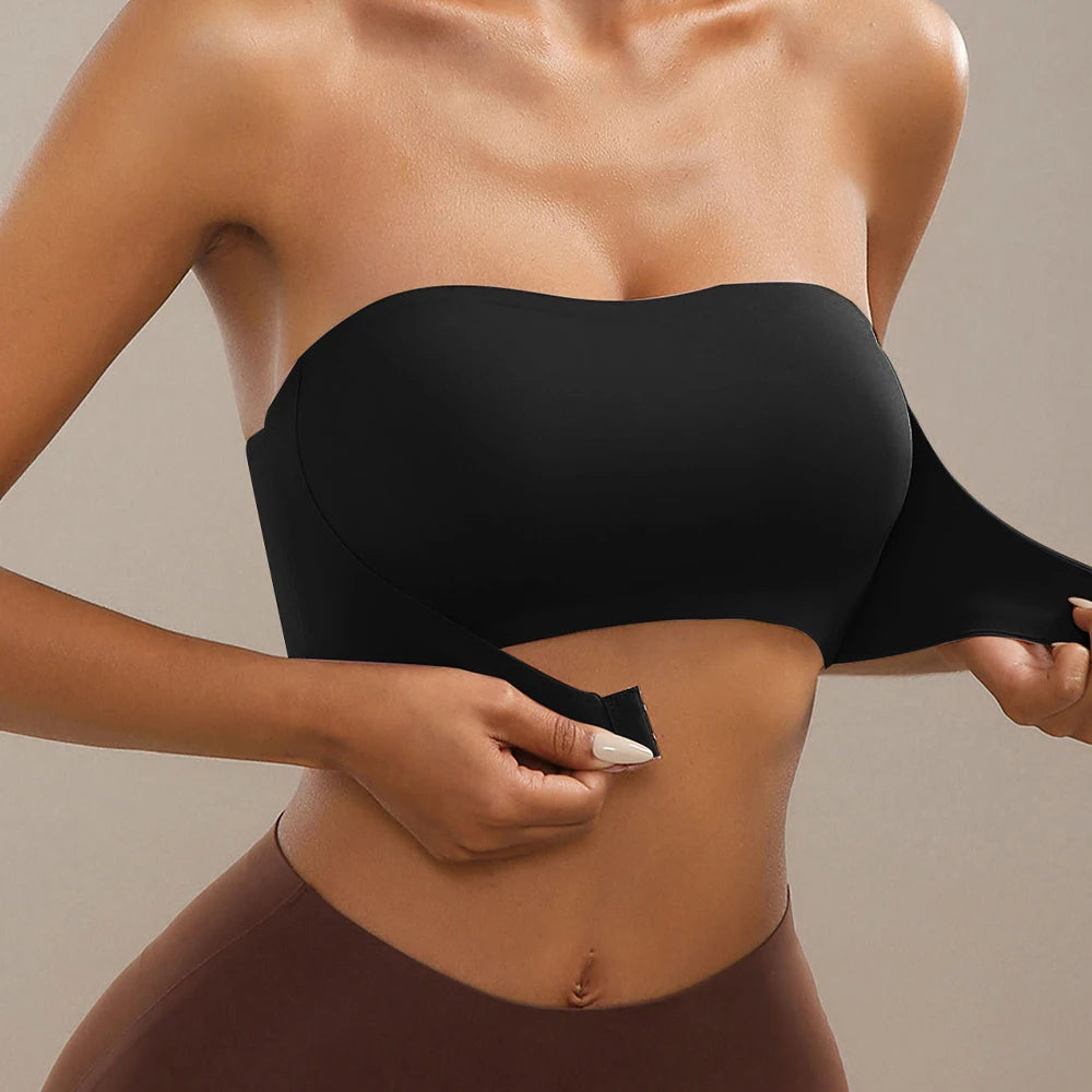 Women's Strapless Push Up Bra Sexy Seamless No Padding Front Button Bra Comfortable Smooth Backless Non Slip Unlied Brassiere