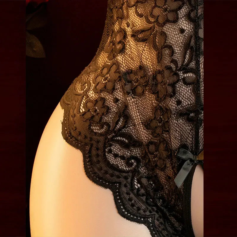 Red Hanging Neck Lingerie Adult Erotic Costume Deep V Bra Crotchless Woman Underwear Sex Night Open Dress Bodysuit Sexy Jumpsuit