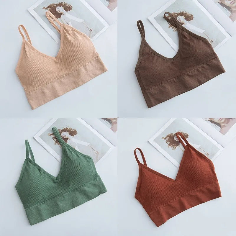4 Pcs Women's Comfortable Wire-Free Bras Comfortable Seamless Wireless Stretch Sports Bra Yoga Bras with Removable Bra Pads