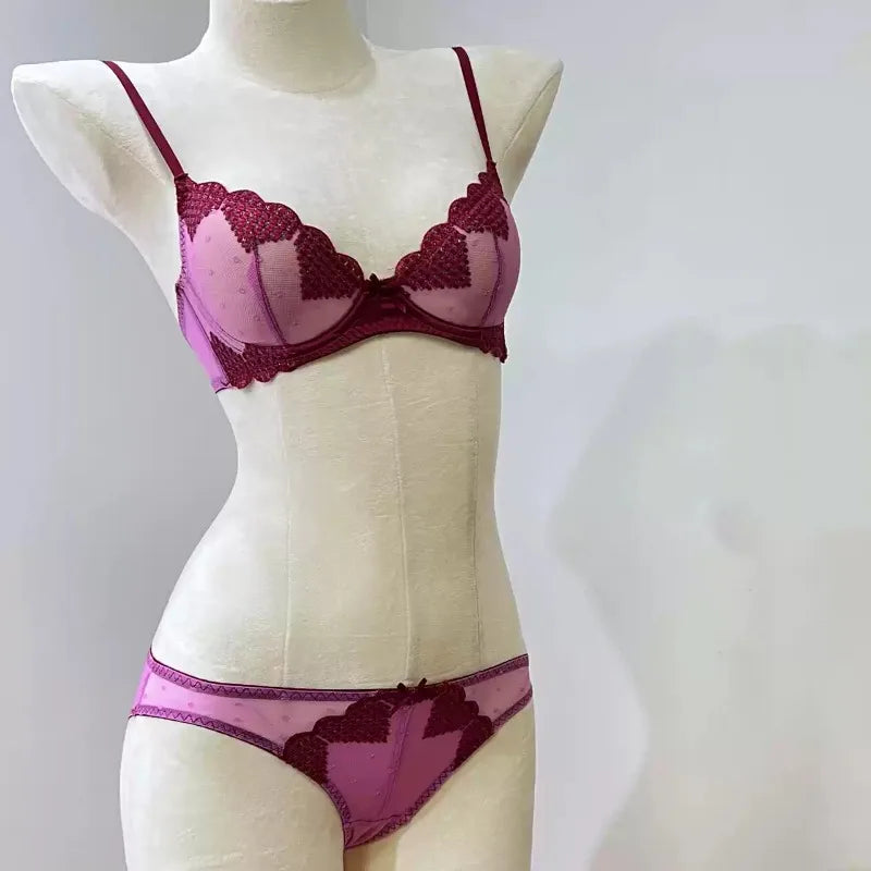 Lace Plunge Bra Push Up Bralette See Through Mesh Lingerie Double Layer Deep V Top Flattering Fit for Petite Bust Everyday Wear