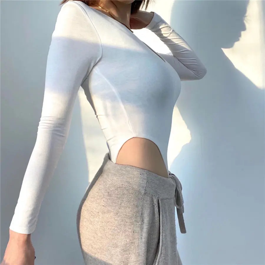 Women's Bodysuit Sexy V-neck Long Sleeve Bottom Shirt Gymnastic Yoga One-pieces Rave Festival Outfit Party Club Lingerie Tops