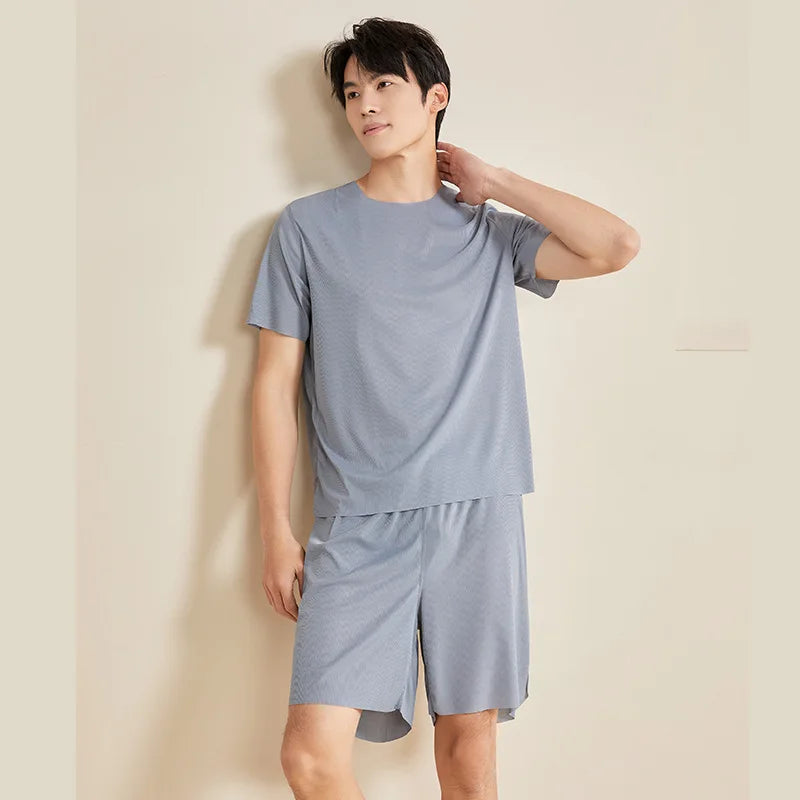 Silk pajama set for men - seamless, loose-fitting, large-sized home wear pajamas