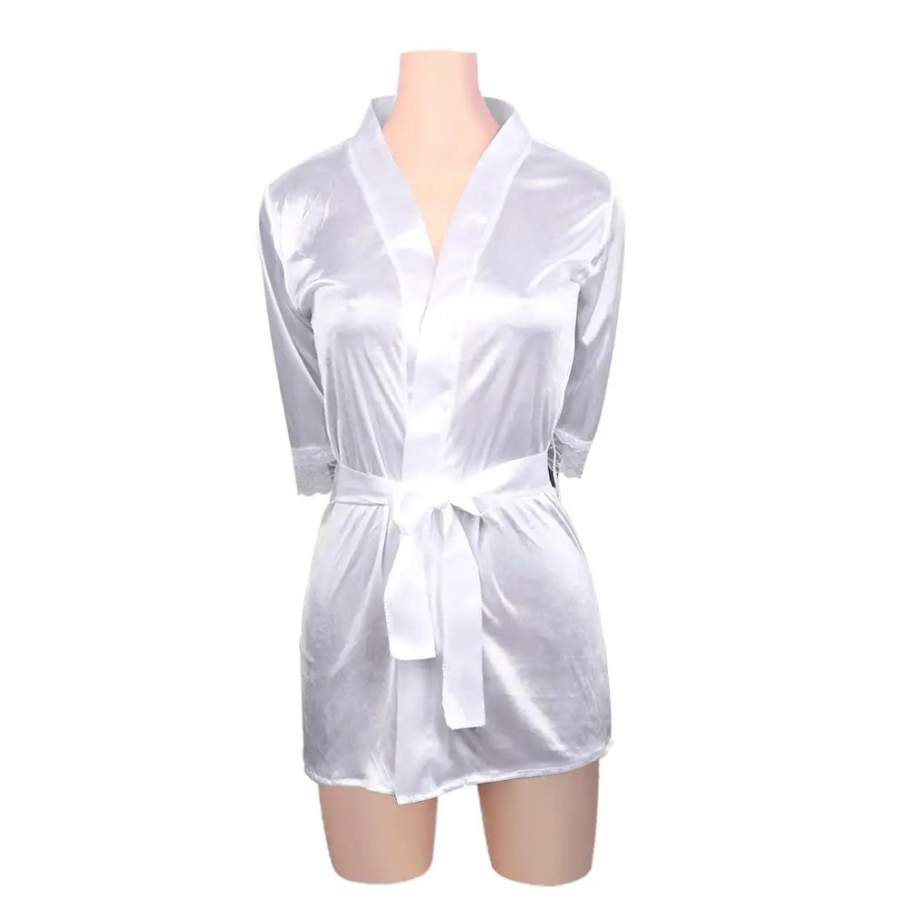 Women Sexy Satin Lace Underwear Lingerie Nightdress Robe Sleepwear