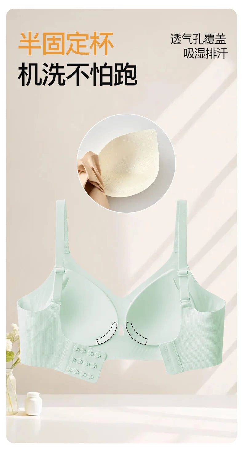 Ribbed Fashion Seamless Bra Without Underwire Skin-Friendly Comfortable Breathable Lift Small Chest Gather Soft Support Bra