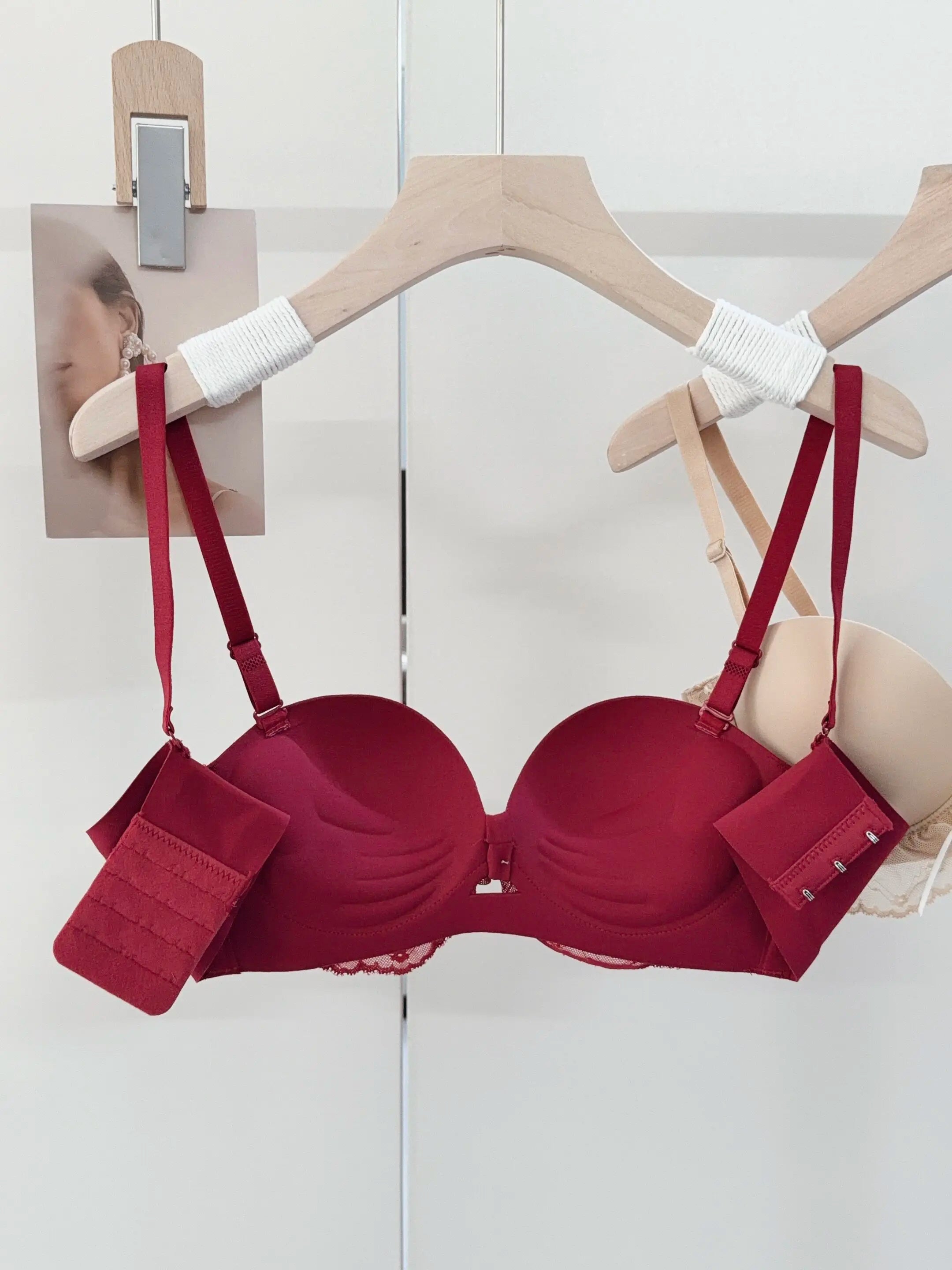 YEMOMO Red Half-Cup Lace Bra Set for Small Chests Adjustable Support Anti-Sagging Push Up Sexy Lingerie Set Women Birthday Gift