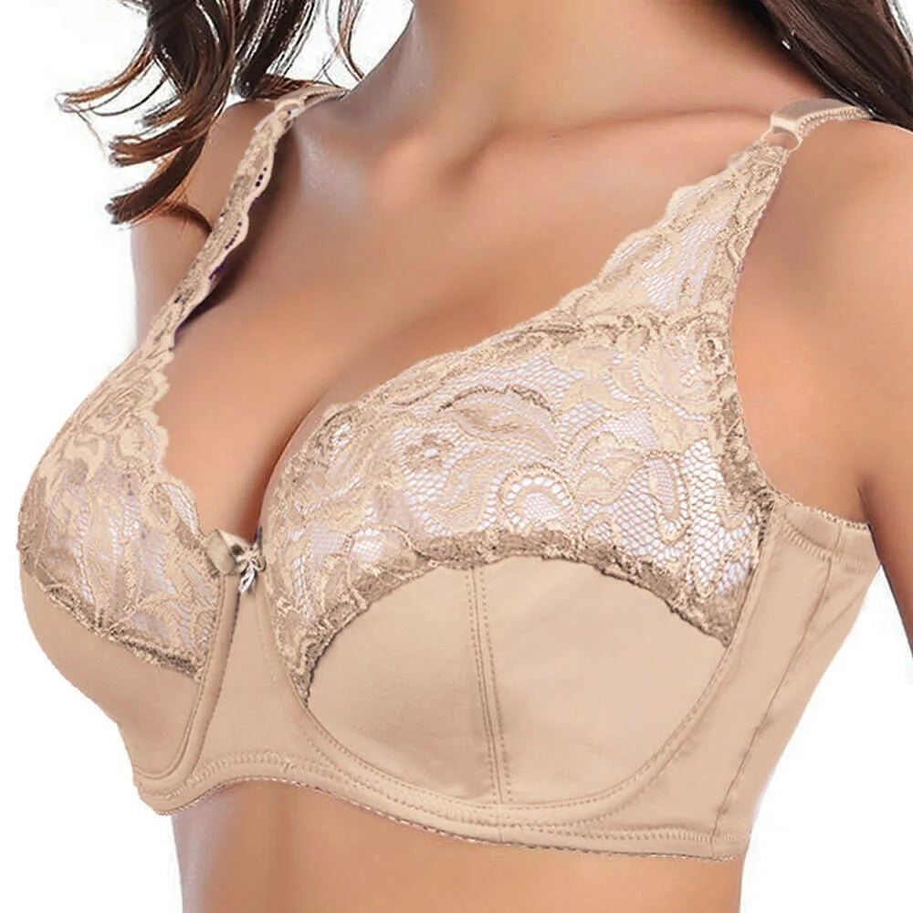 BCHRAYIUP Women's Underwired Non Padded Bra Sexy Sheer Lace Plunge Soft Cups Comfort Bra 34 36 38 40 42 44 B C D E